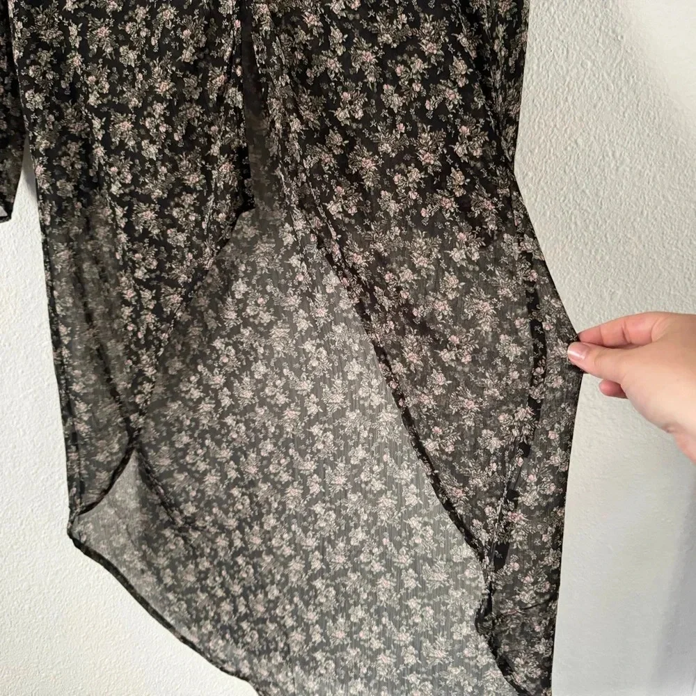 Boho Floral Kimono Blouse Sheer High Low Button Front Dressy Top Small - Picture 5 of 14